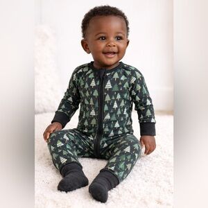 Little One Shop Forest Tree-Print Zip Baby Footie